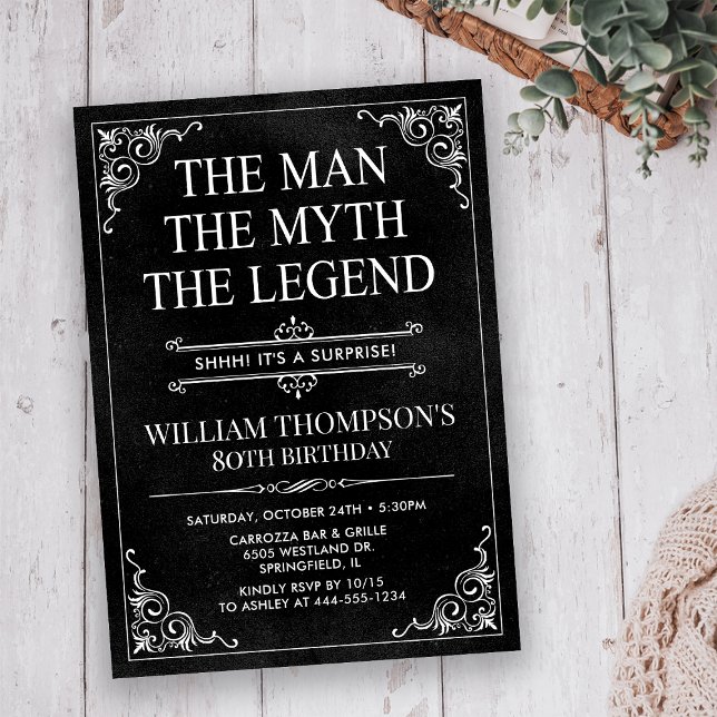 Convite Man Myth Legend Black Surprise 80 Aniversário (Criador carregado)