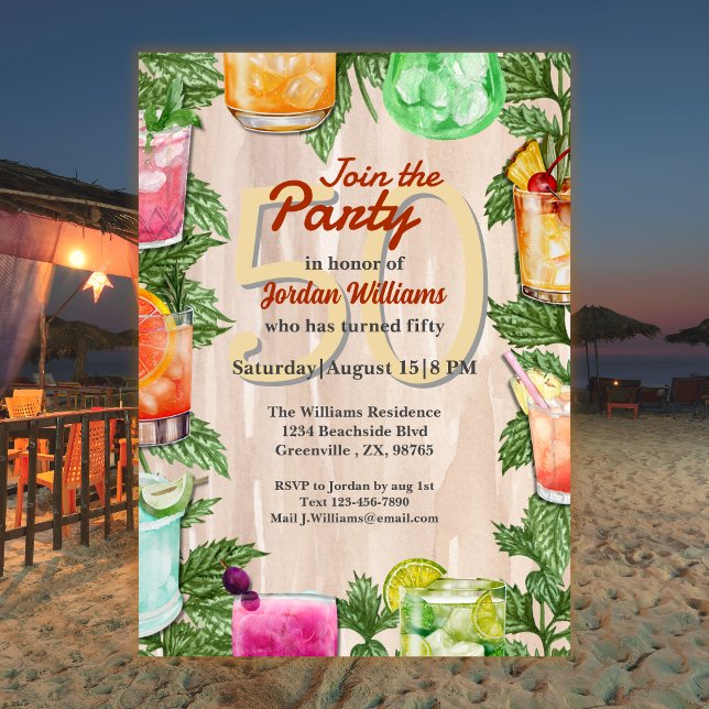 Convite Man Summer Backyard Cocktail 50ª Festa de aniversá (Criador carregado)