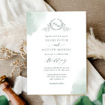 Convite Manchas de Aquarela Verde Chic, Casamento Monogram<br><div class="desc">Aprecie seus convidados com este belo convite de casamento com delicadas manchas verdes de aquarela e um belo monograma botânico desenhado à mão. Detalhes da caligrafia escrita à mão. Capacidade de mudar a introdução "juntamente com os seus pais" para "juntamente com as suas famílias", "juntamente com a alegria do excelente"...</div>