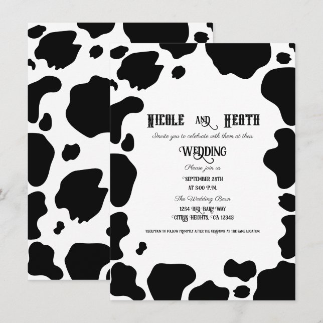 Convite Manchas de Vaca Leiteira Impressão Preto & Branco  (Frente/Verso)