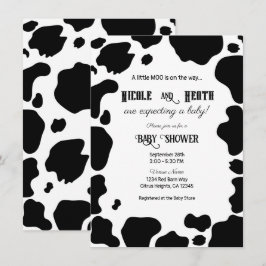 Convite Manchas de Vaca Moo Impressão Preto e Branco Chá d