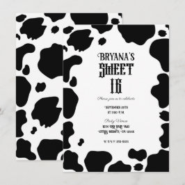 Convite Manchas de Vaca Moo Impressão Preto e Branco Rústi