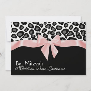 Convite Manchas-leopardo e fita-cola rosa Mitzvah