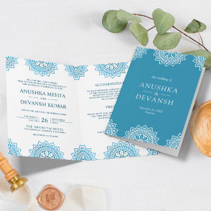 Convite Mandala Azul Casamento Étnico Tradicional Indiano