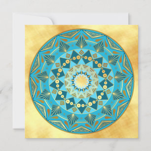 Convite Mandala azul dourado em Fundo de Ouro Suave