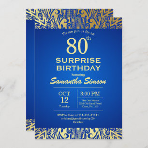 Convite Mandala Blue com o aniversário Dourado do 80