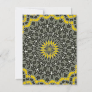 Convite Mandala caleidoscópio amarelo e cinza iluminador.