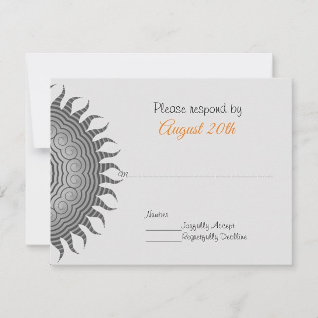 Convite Mandala Cinza em RSVP de Casamento Preto (Frente)