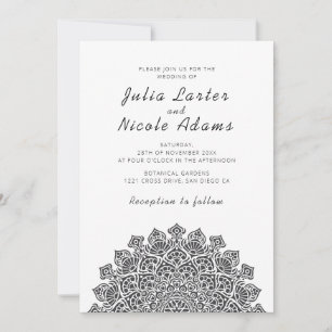 Convite Mandala de Casamento Lua Crescente Radiante e Arej