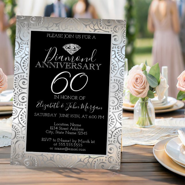Convite Mandala de Prata Diamante Aniversário de Casamento (Criador carregado)