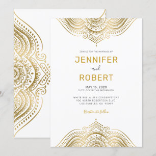 Convite Mandalá de renda paisley dourada