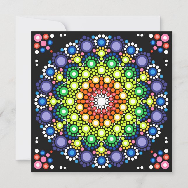 Convite Mandala Dot Fractal Retro Hippie Pontos Trippy (Frente)