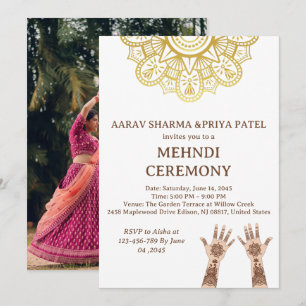 Convite Mandala Dourada Cerimônia de Mehndi de Casamento I