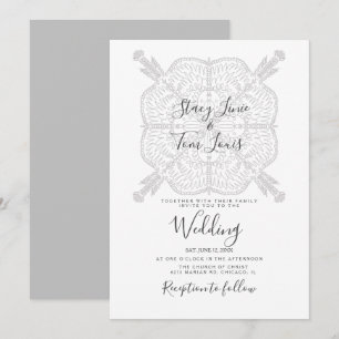 Convite Mandala Elegante Cinza Branco Desenhado à Mão