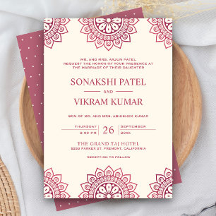 Convite Mandala Étnico Bege e Rosa Casamento Indiano