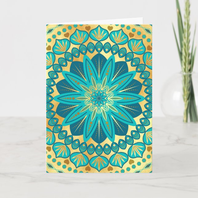 Convite Mandala Flor de Ouro Azul (Frente)