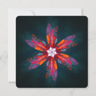 Convite Mandala Floral Flores Laranja Vermelho Azul Abstra
