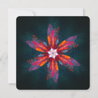 Convite Mandala Floral Flores Laranja Vermelho Azul Abstra