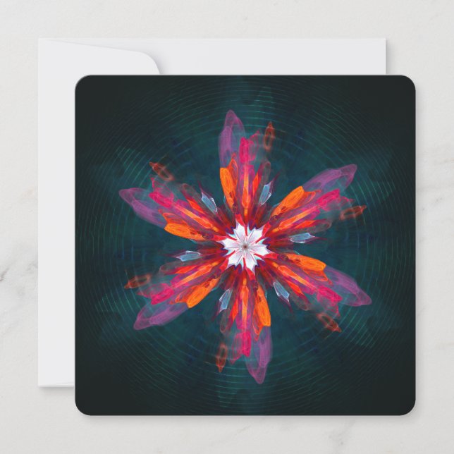 Convite Mandala Floral Flores Laranja Vermelho Azul Abstra (Frente)