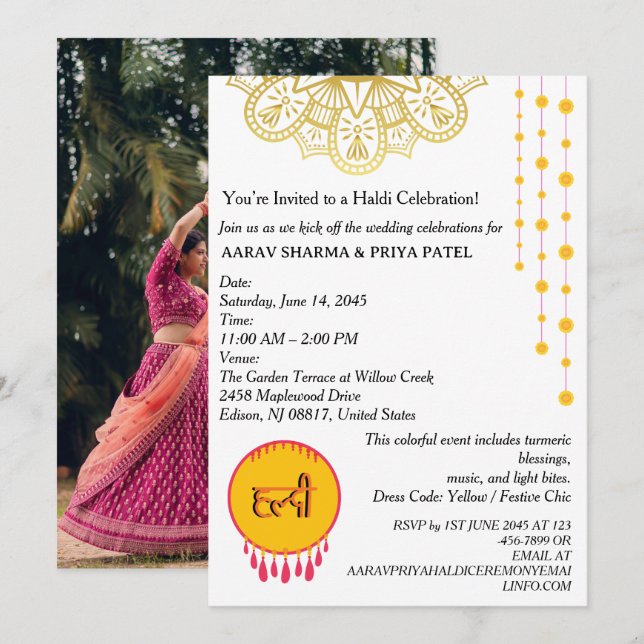 Convite Mandala Indian Haldi Ceremony Invitation  (Frente/Verso)