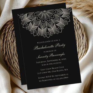 Convite Mandala Indiano Boho Preto Festa de Despedida de S