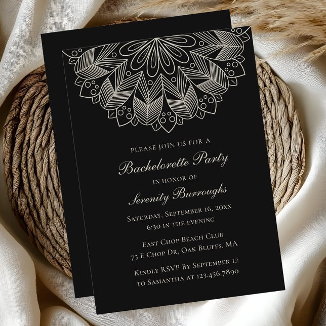Convite Mandala Indiano Boho Preto Festa de Despedida de S (Criador carregado)
