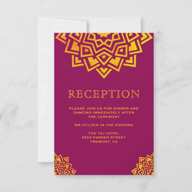 Convite Mandala Indiano em Ouro Rosa Moderno para Recepção (Frente)