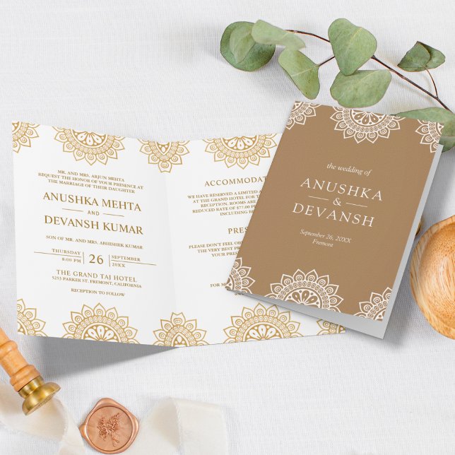 Convite Mandala Marrom Tradicional Casamento Étnico Indian (Criador carregado)
