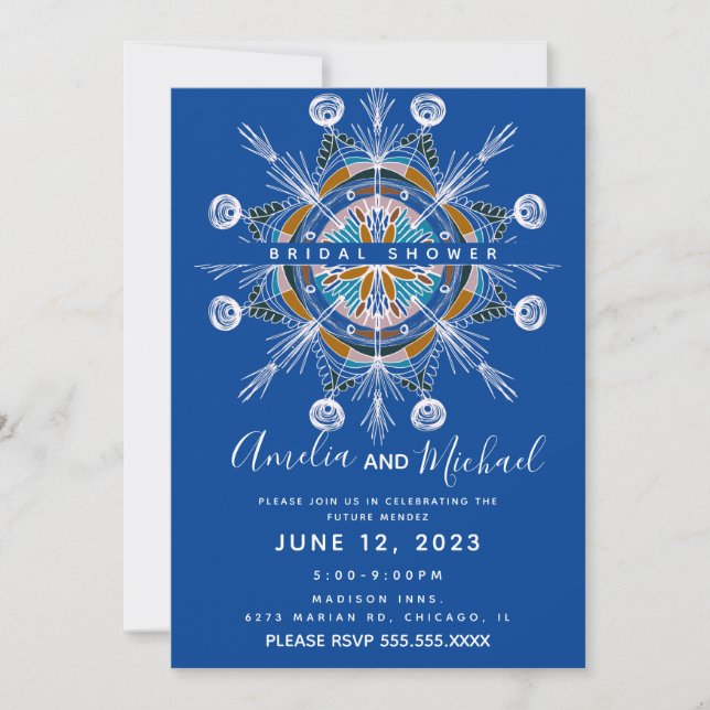 Convite Mandala Moderna Desenhada à Mão Arte Boho Chuveiro (Frente)