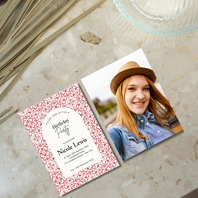 Convite Mandala Ornament & Padrão Árabe Carmesim (Criador carregado)