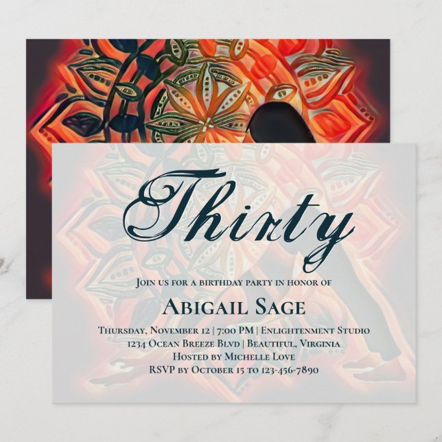 Convite Mandala Red, Black, Brown Yoga Meditação Aniversár (Frente/Verso)