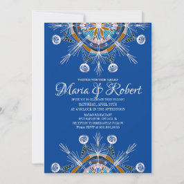 Convite Mandalas Coloridos Boêmios Casamento Azul Boho
