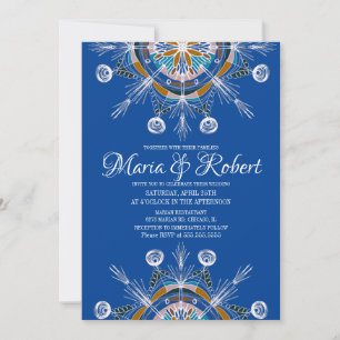 Convite Mandalas Coloridos Boêmios Casamento Azul Boho