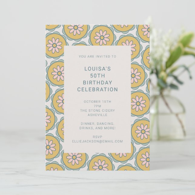 Convite Mandalas Florais Pastel Boho Retrô Aniversário de  (Em pé/Frente)