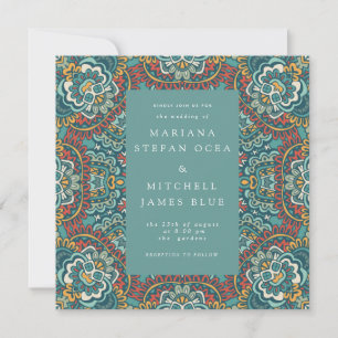 Convite Mandalas Geométricos Românticos azul suave cinza e