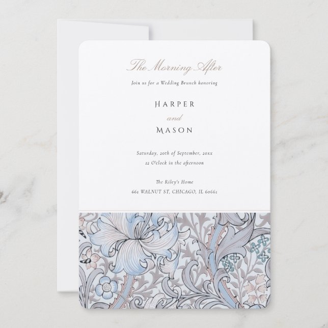 Convite Manhã Após Ouro Lily Elegante Pastel (Frente)