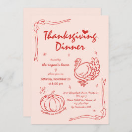 Convite Manhã Desenhada Escribble Pumpkin Turquia Ação de