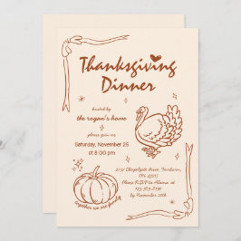 Convite Manhã Desenhada Escribble Pumpkin Turquia Ação de