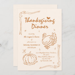 Convite Manhã Desenhada Escribble Pumpkin Turquia Ação de