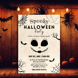 Convite Manhãs de aranha-de-jarra-louça face crânio Hallow