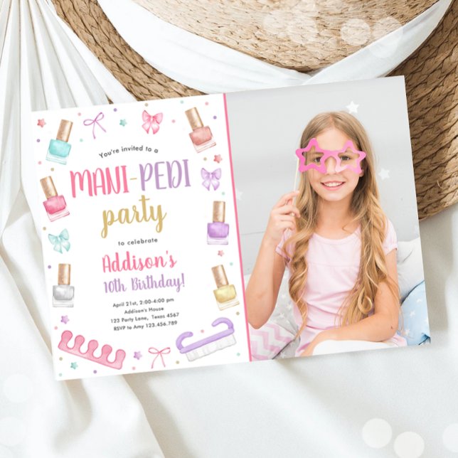 Convite Mani-Pedi Party Manicure and Pedicure Bow Birthday (Criador carregado)