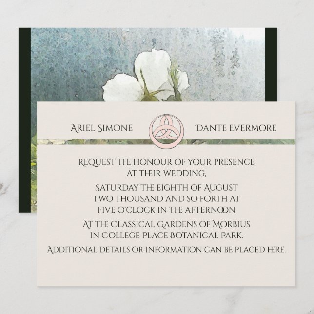 Convite Manipulação de Triquetra Rosa Branca Selvagem (Frente/Verso)