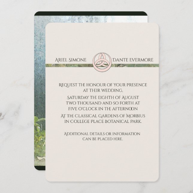 Convite Manipulação Vertical de Triquetra Rosa Branca Selv (Frente/Verso)