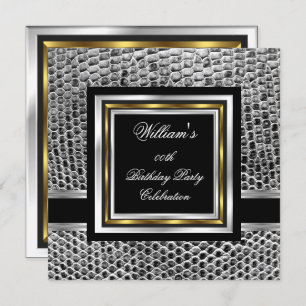 Convite Mans Elegante Black Dourado Silver Festa de aniver