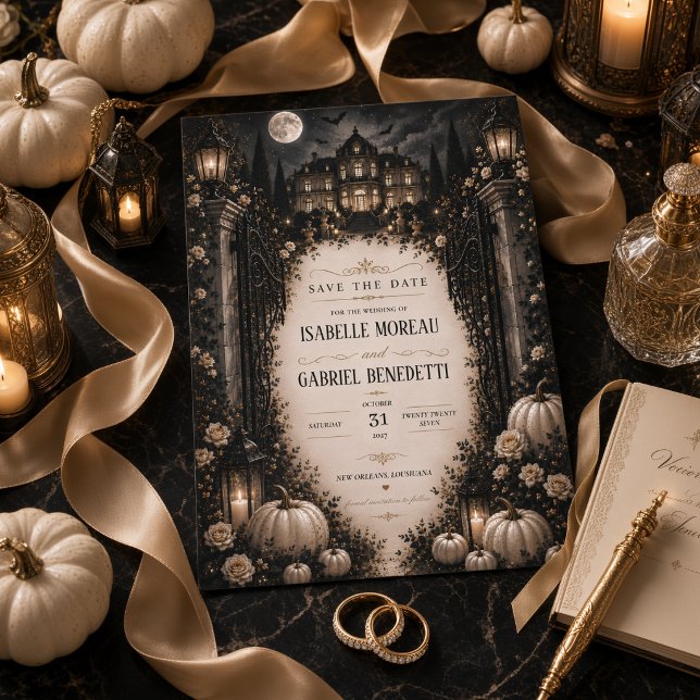 Convite Mansão da Lua Celestial Halloween Save The Date (Criador carregado)