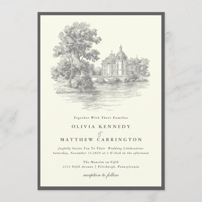 Convite Mansion Venue Old Money Aesthetic Ivory Wedding  (Frente)