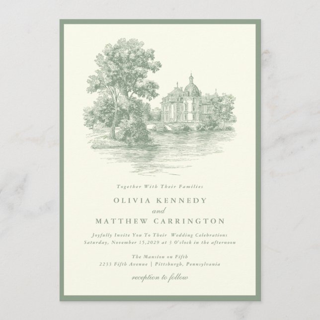 Convite Mansion Venue Old Money Aesthetic Ivory Wedding  (Frente)