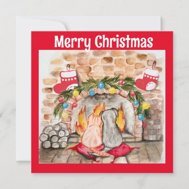 Convite Manta de Natal com cão e gato (Frente)