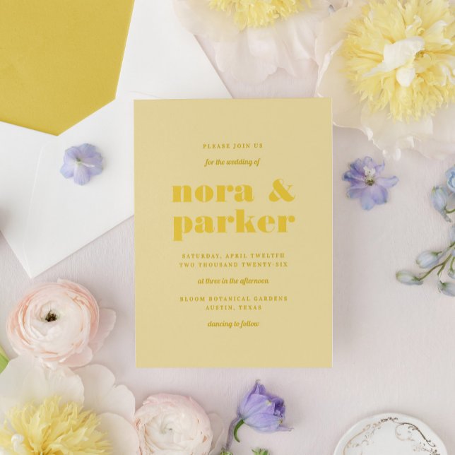 Convite Manteiga Amarelo Simples Casamento Moderno (Butter Yellow Simple Modern Wedding Invitation)