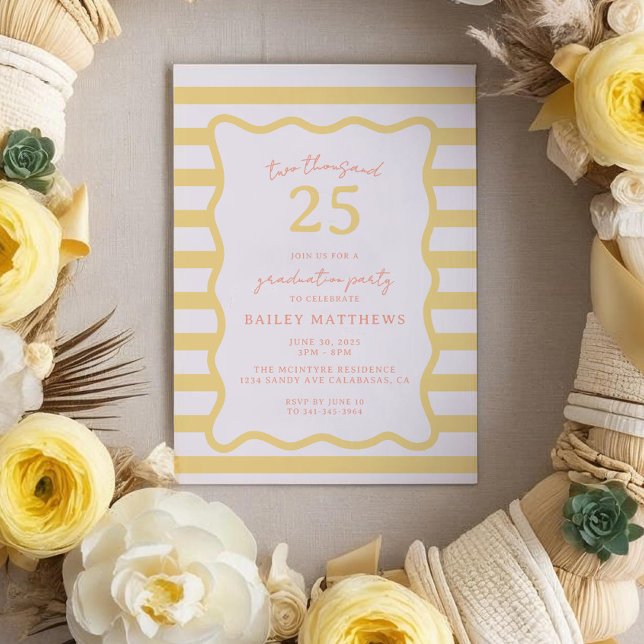 Convite Manteiga Cabana Diversão Festa de formatura Amarel (Butter Cabana Yellow Graduation Invitation. Fun and bright graduation invitation.)